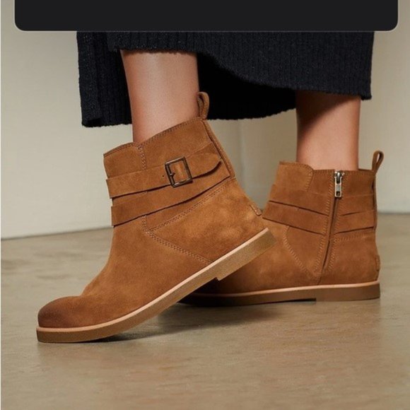 UGG Josefene Ankle Boots Distressed Suede Strap Booties Chestnut Size 9.5 NEW - Picture 1 of 8
